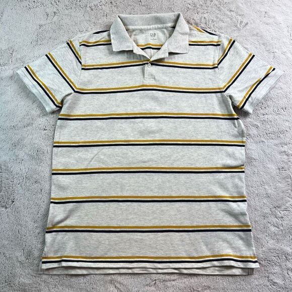 GAP Mens Short Sleeve Polo Shirt Size Large Stripe Cotton Stretch - Picture 1 of 7